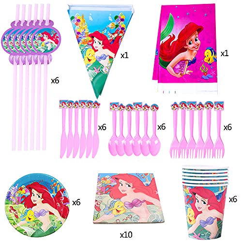 Nesloonp Juego de fiesta de sirena para fiesta de cumpleaños, 48 piezas, juego de vajilla de cumpleaños de sirena para niñas, platos, tazas, servilletas para varios niños, cumpleaños, baby shower