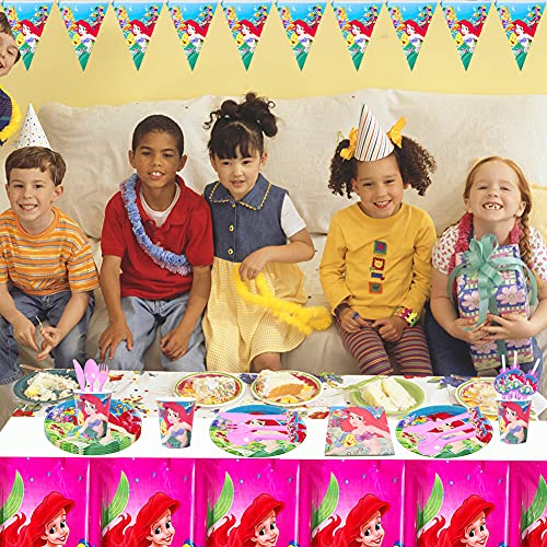 Nesloonp Juego de fiesta de sirena para fiesta de cumpleaños, 48 piezas, juego de vajilla de cumpleaños de sirena para niñas, platos, tazas, servilletas para varios niños, cumpleaños, baby shower