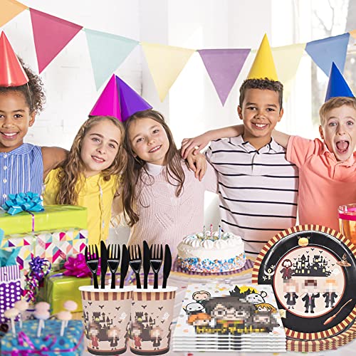 Nesloonp Juego de Vajilla para Fiesta, Suministros para Fiestas Vajilla para Fiesta de Cumpleaños con tema Mágico Fiesta de Cumpleaños para Niños (61 Piezas)