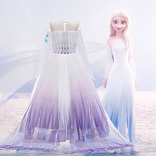 New front Niña Disfraz Princesa Elsa con Capa Vestido de Frozen Reina 2 Costume Manga Larga Traje Parte de Fiesta Cumpleaños Navidad Halloween Cosplay Fancy Dress con Accesorios 3-9 años