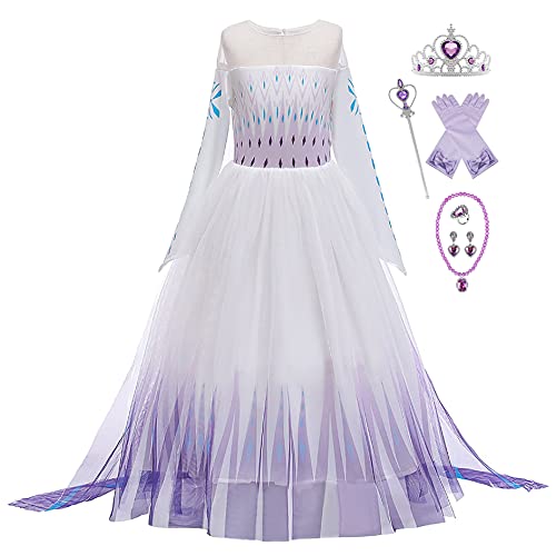 New front Niña Disfraz Princesa Elsa con Capa Vestido de Frozen Reina 2 Costume Manga Larga Traje Parte de Fiesta Cumpleaños Navidad Halloween Cosplay Fancy Dress con Accesorios 3-9 años