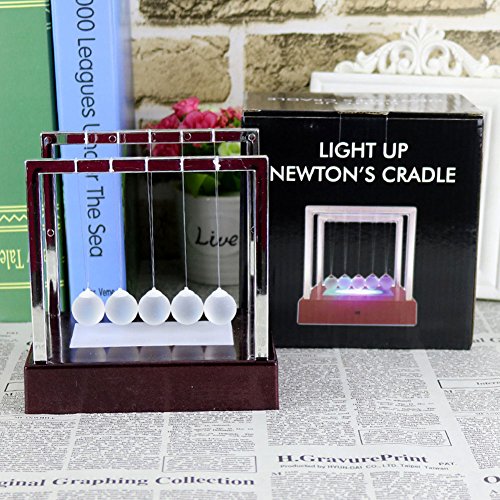 Newton's Cradle Balance Balls, Física Puzzle Herramientas educativas, Colorido LED Light Science Toy Home Office Science Toy Desk Decoración Arte Trabajo Regalos