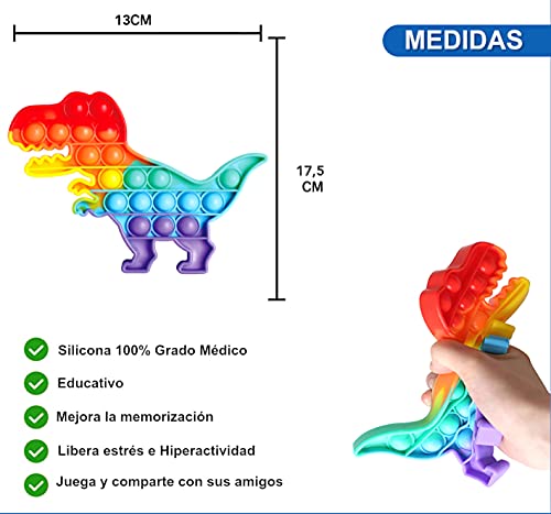 NF ROADTOLOVE Fidget Toy Juguete Antiestres, Pop It Sensorial Dinosaurio para Niños y Adultos, Bubble Push Pop it Dino, Juguetes Antiestrés de Explotar Burbujas para Aliviar estrés y Ansiedad.