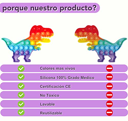 NF ROADTOLOVE Fidget Toy Juguete Antiestres, Pop It Sensorial Dinosaurio para Niños y Adultos, Bubble Push Pop it Dino, Juguetes Antiestrés de Explotar Burbujas para Aliviar estrés y Ansiedad.