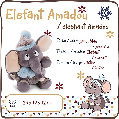 NICI 47272 Suave 25 cm – Peluches, niños y bebés – Esponjoso Animal de Relleno para abrazar y Jugar – Tiernos Elefantes de la colección de Invierno, Gris/Azul, Color