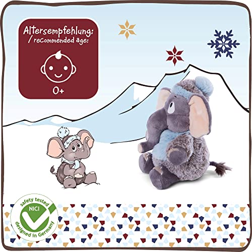 NICI 47272 Suave 25 cm – Peluches, niños y bebés – Esponjoso Animal de Relleno para abrazar y Jugar – Tiernos Elefantes de la colección de Invierno, Gris/Azul, Color