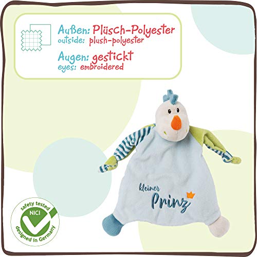 NICI Manta de Seguridad con diseño de dragón Little Prinz, 25 x 25 cm, a Partir de 0 Meses, para bebés y niños pequeños, Peluche para bebé y Chupete, Color Azul/Verde (46734)