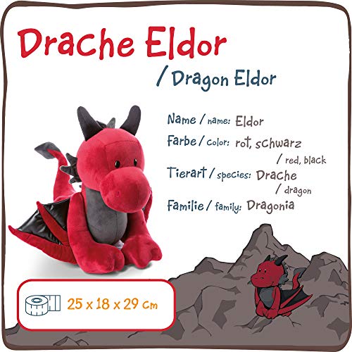 NICI- Peluche de pie dragón Eldor 30cm, Color Rojo, 30 cm (46714)