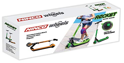 Ninco NH33006 Wheels E-Scooter JR Rocket Green Patinete eléctrico plegable para niños. +6 años, color, verde