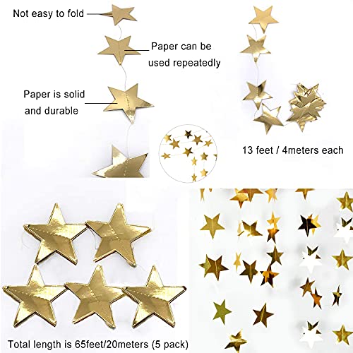 NITAIUN 65 Pies Guirnalda de Papel de Estrellas, Guirnalda Estrella Colgante, Guirnalda de Papel Decoración Estrella Papel Decoracion de Colgante para Fiesta Festival Boda Cumpleaños (Dorado)