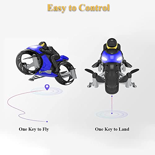 Nsddm Moto de Vuelo, Modos Dual Land Air Motorbike Creative Control Remoto Motorbike 2. 4g RC Mini Drone Toy Stunt Motorbike con Rollover de 360 ​​° y DIRIGIÓ Efecto de luz (Color : Azul)