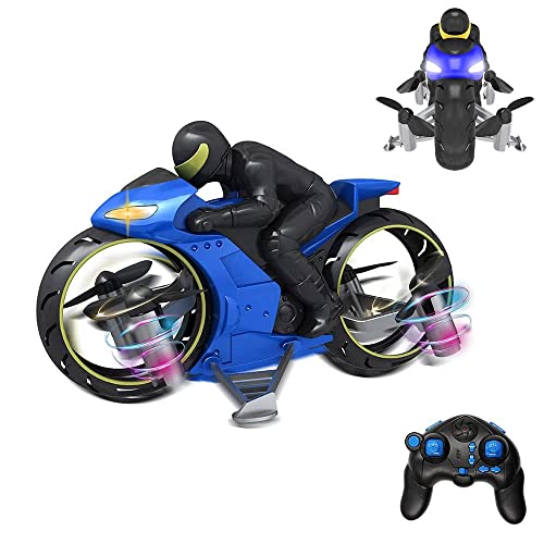 Nsddm Moto de Vuelo, Modos Dual Land Air Motorbike Creative Control Remoto Motorbike 2. 4g RC Mini Drone Toy Stunt Motorbike con Rollover de 360 ​​° y DIRIGIÓ Efecto de luz (Color : Azul)