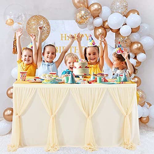 NSSONBEN Falda de mesa de tul, color champán, decoración de mesa para baby shower, niña, boda, cumpleaños, cumpleaños infantil, comunión (champán, 4,5 yards)