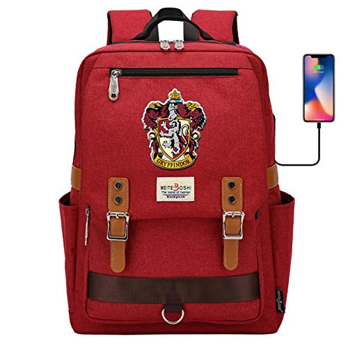 NYLY Hogwarts Gryffindor College Mochila, Mochila Escolar para portátil de Harry Potter, con Puerto de Carga USB, Mochila de Viaje de Ocio 42 * 30 * 16CM Rojo