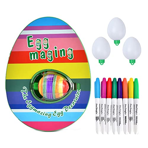 NZXVSE Spinner de huevo de conejo de Pascua, kit de decoración de huevos de Pascua eléctrico, máquina de pintura de huevos de Pascua con 8 marcadores y 3 huevos para niños y adultos, sin luz y música