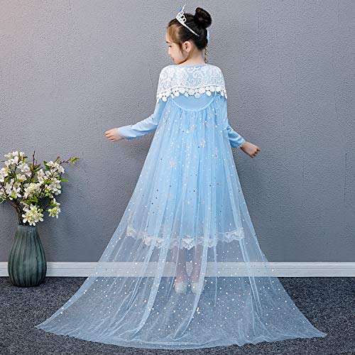 O.AMBW 3 Modelos Diferentes de Vestidos de Princesa Azul con Capa Larga Regalar Uso Todo El Año Carnaval Halloween Navidad Reyes Magos para Niñas de 2 a 9 Años Altura 90-150 cm