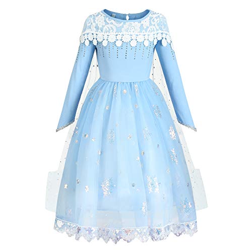 O.AMBW 3 Modelos Diferentes de Vestidos de Princesa Azul con Capa Larga Regalar Uso Todo El Año Carnaval Halloween Navidad Reyes Magos para Niñas de 2 a 9 Años Altura 90-150 cm