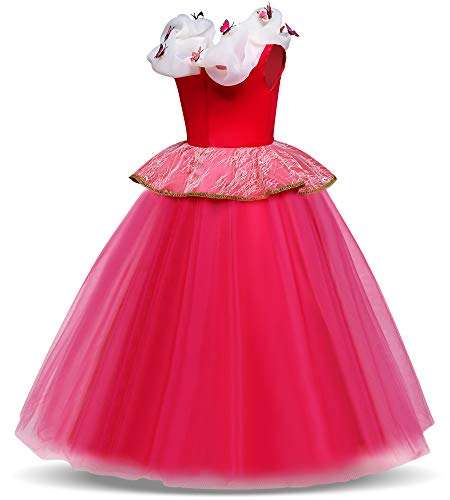 O.AMBW Disfraz de Princesa Aurora para niñas Cosplay Bella Durmiente Regalo Fiesta de cumpleaños Cena Navidad Disfraz Rosa Halloween Carnaval Traje Decoración Mariposa Accesorio Completo