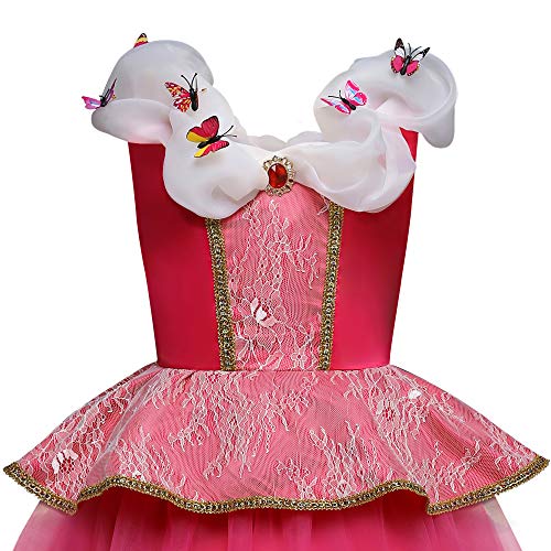 O.AMBW Disfraz de Princesa Aurora para niñas Cosplay Bella Durmiente Regalo Fiesta de cumpleaños Cena Navidad Disfraz Rosa Halloween Carnaval Traje Decoración Mariposa Accesorio Completo