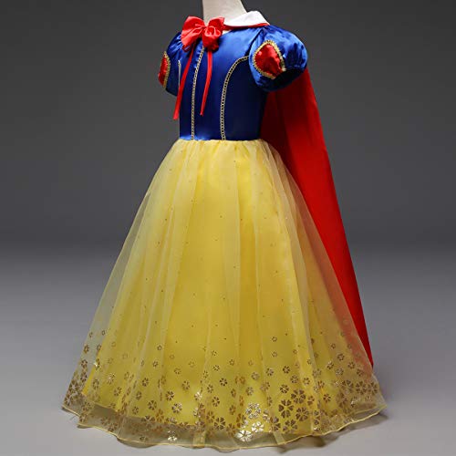 OBEEII Blancanieves Disfraz con Capa Snow White Carnaval Traje de Princesa Cuentos Infantiles para Halloween Navidad Fiesta Ceremonia Aniversario Cosplay Costume para Niñas Chicas 4-5 Años