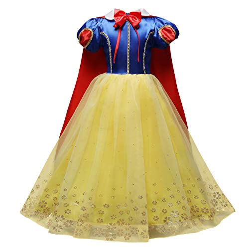 OBEEII Blancanieves Disfraz con Capa Snow White Carnaval Traje de Princesa Cuentos Infantiles para Halloween Navidad Fiesta Ceremonia Aniversario Cosplay Costume para Niñas Chicas 4-5 Años