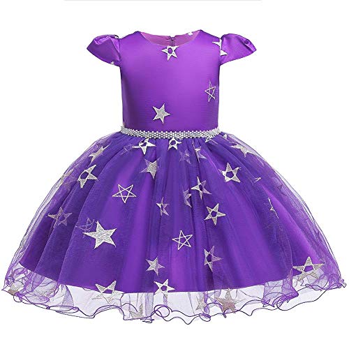 OBEEII Disfraz Bruja de Halloween para Bebé Niñas Estrelle Princesa Vestido con Sombrero Bruja 2Piezas Outfit Morado 5-6 Años