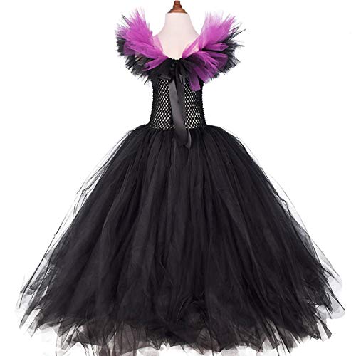 OBEEII Disfraz de Ecuernos Malefica Niñas Deluxe Maleficent Christening Gown Fancy Dress Costume para Halloween Cosplay Carnaval Disfraces 5-6 Años