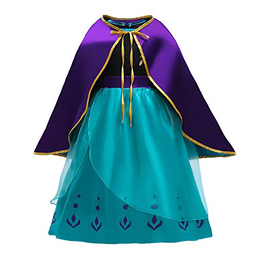 OBEEII Niñas Princesa Anna Disfraz Frozen 2 Carnaval Fiesta de Cosplay Vestido Fancy Dress Up Costume Anna03 6-7 Años