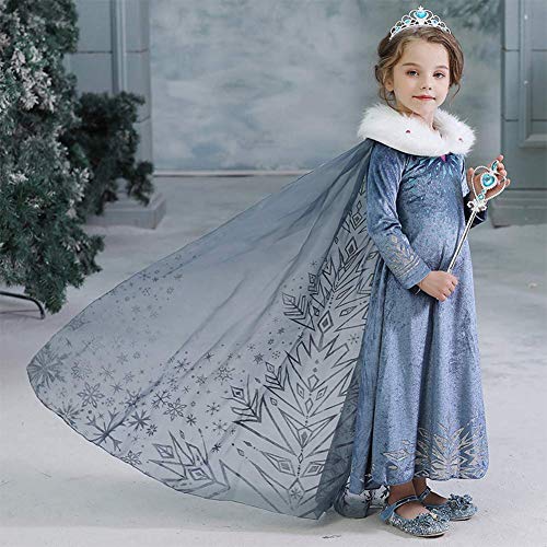 OBEEII Vestidos de Niñas Princesa Disfraz Cosplay Disfraces con Snowflake Cape Halloween Navidad Carnaval Fiesta Deluxe Ball Gown Outfit Regalos de cumpleaños Chica 001 5-6 Años