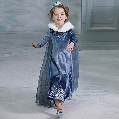 OBEEII Vestidos de Niñas Princesa Disfraz Cosplay Disfraces con Snowflake Cape Halloween Navidad Carnaval Fiesta Deluxe Ball Gown Outfit Regalos de cumpleaños Chica 001 5-6 Años