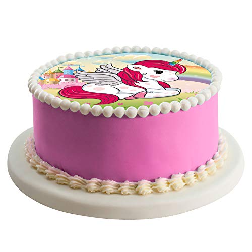 Oblea de Tarta con Diseño de Unicornio de 20 cm