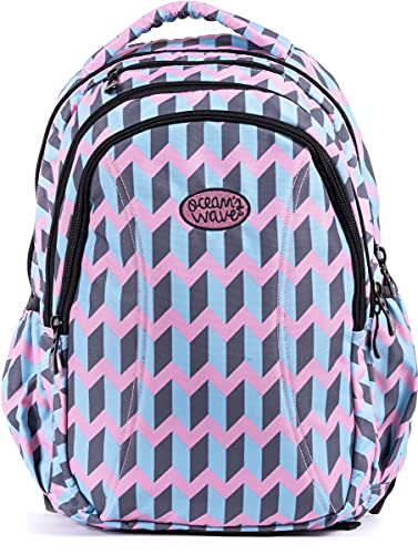 Ocean´s Wave Secundary Zig-Zag, Mochila Unisex Infantil, Azul (Azul/Rosa), 37x46x27 cm (W x H x L)