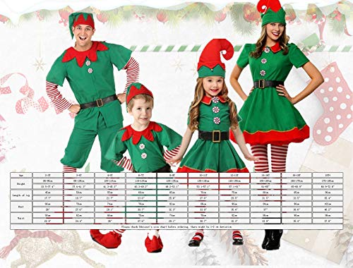 Odziezet Adulto Niño Niña Disfraz Conjunto Duende Verde Traje Falda Navidad Cosplay Halloween 5PC