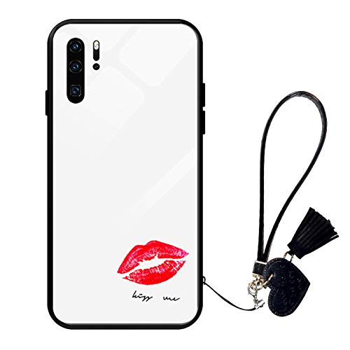 Oihxse Moda Case Compatible para Huawei Nova 7 SE Funda Vidrio Templado con Cuerda Cordón TPU Silicona Suave Bumper Cover Anti-Choques Anti-Rasguños Cáscara de Cristal Estuche,A11