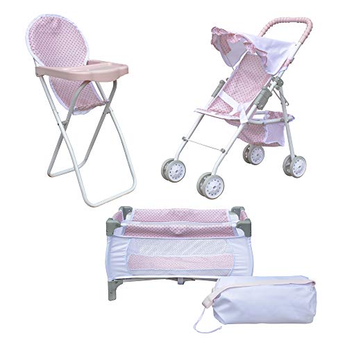 Olivia's Little World 3-in-1 Cochecito, Trona Y Cuna para Muñecas Rosa OL-00014