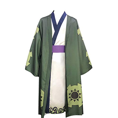 One Piece Roronoa Zoro Cosplay Disfraz Kimono Bata Capa cinturón Traje Completo Disfraces de Halloween para Hombres niños