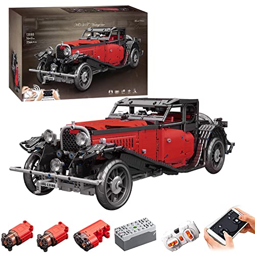 Onenineten Bloques de construcción de coches clásicos para Bugatti 50T, 2,4 GHz/APP RC, modelo antiguo, 3564 + piezas de montaje compatibles con Lego Technic