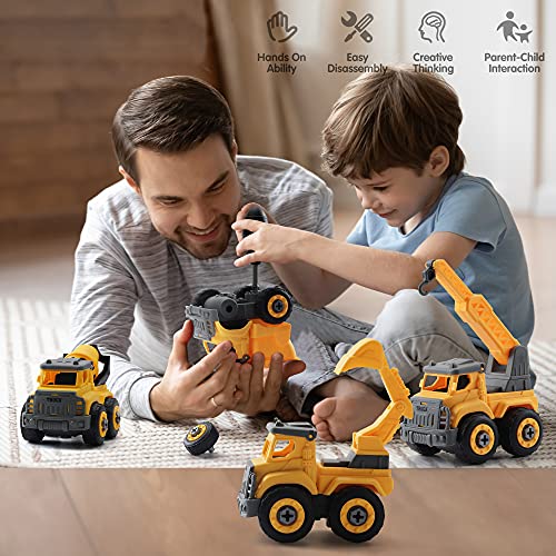 OR OR TU Ensamblaje de Vehículo de Construcciones Excavadora Juguete para Niños con Taladro Eléctrico Juguetes de Camión Grúa,Cemento Juego Educativo Navidad Cumpleaño Regalo para 3 4 5 6+ Años