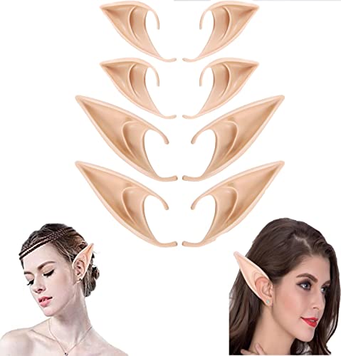 Orejas de Duende,4 pares orejas de hadas de látex,Orejas de Elfo Cosplay Disfraz de Halloween Oreja Látex Accesorios para Mujeres Mascarada de Halloween Carnaval