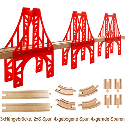 OrgMemory Juego de ferrocarriles de 3 piezas, puente colgante, tren de madera, puente ferroviario compatible con otras marcas