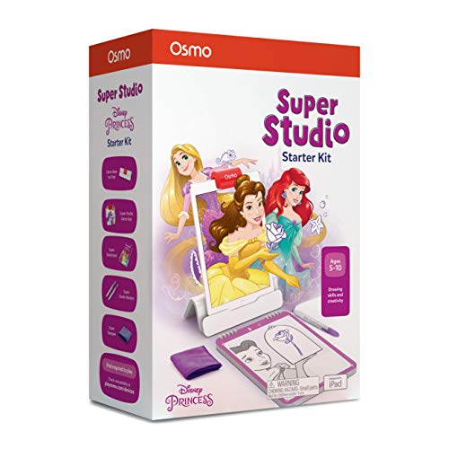 Osmo-Super Studio Princess Starter Kit Ages 5 Aprende a dibujar tus princesas de Disney favoritas y mira cómo cobran vida con la base del iPad incluida, a partir de 6 a 10 años, multicolor (901-00042)