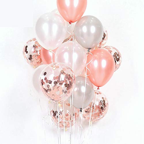 Ouceanwin Globos Rosa Oro, 60 Piezas Globos de Confeti, Globos de Helio Oro Rosa, Globo de Lámina de Corazón y Estrella para Bodas, Cumpleaños, Baby Shower, Decoración de Fiesta de Navidad