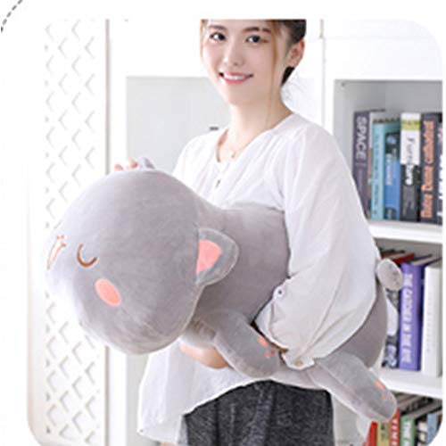 OUKEYI Lindo gatito de peluche de peluche de animal doméstico gatito suave anime gato almohada de felpa, muñeca de gato de peluche suave almohada de gatito juguete para niños gris