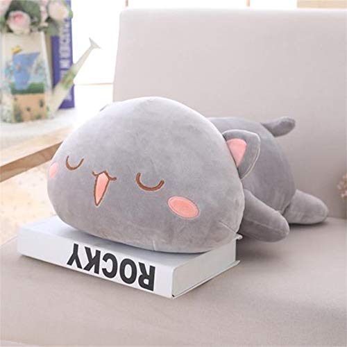 OUKEYI Lindo gatito de peluche de peluche de animal doméstico gatito suave anime gato almohada de felpa, muñeca de gato de peluche suave almohada de gatito juguete para niños gris