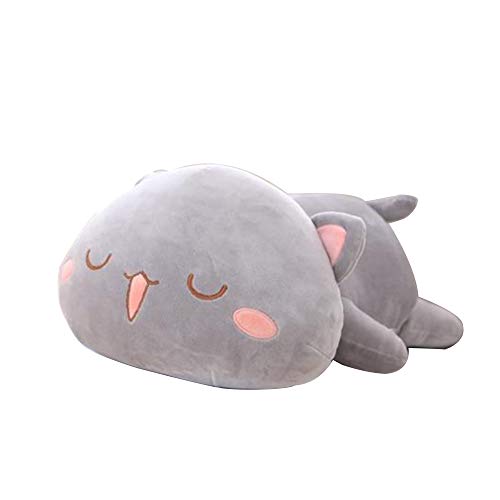 OUKEYI Lindo gatito de peluche de peluche de animal doméstico gatito suave anime gato almohada de felpa, muñeca de gato de peluche suave almohada de gatito juguete para niños gris