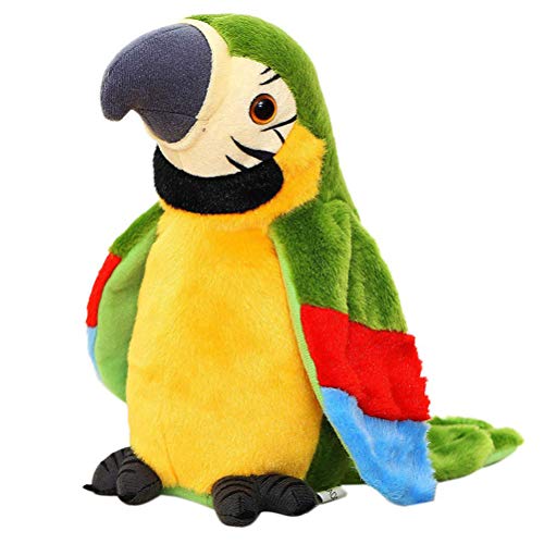 Oulian Jouet Peluche Perroquet Parlant Adorable Répète Agitant Des Ailes Jouet Mignonne Bourré en Peluche Perroquet Loro Jouets Inteligentes pour Oiseaux Enfants Bébé 12 * 11 * 22 Cm (Vert)