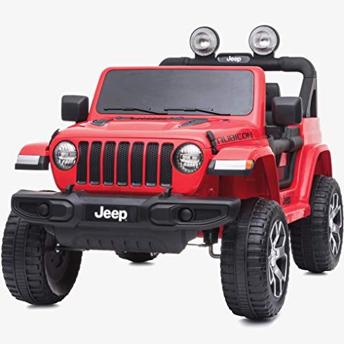 OutdoorToys Jeep Wrangler Rubicon licencia de 12 V Jeep para niños con control remoto parental Bluetooth 2.4 G, color rojo