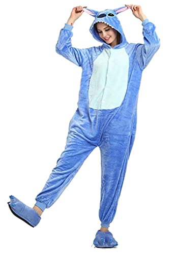 Ovender Pijamas Disfraces Onesie Animal Adultos Kigurumi Carnaval Halloween Fiesta Espectáculo Navideño Mono Cosplay Ropa Interior de Zoológico Invierno Unisex Mujeres y Hombres (M, Stitch)