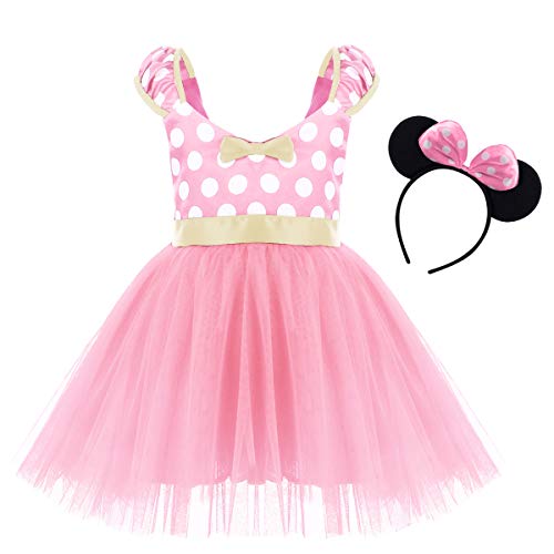 OwlFay Bebé Niña Vestido de Fiesta Princesa Lunares Fantasía Polka Dots Disfraz de Carnaval Bautizo Cumpleaños con Diadema Tutú Ballet Vestidos Rosa B 2-3 Años