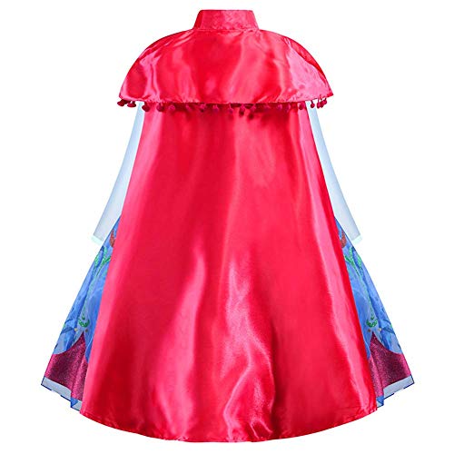 OwlFay Disfraz Ana Niña Vestido de Princesa Anna con Capa Traje de Carnaval Fiesta Cosplay Halloween Fancy Dress Up Costume 5-6Años